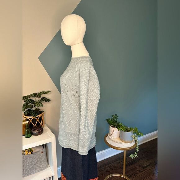 Vintage Jessica by Christopher Lai 100% Wool Cable Knit Sweater Blue Hong Kong M - Picture 2 of 10